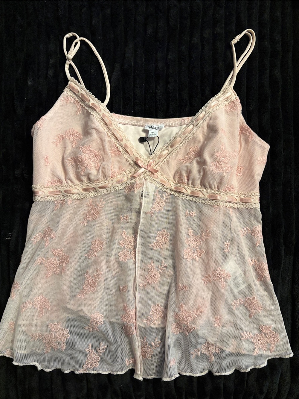 Garage Pale Pink Floral Lace Mesh Tank